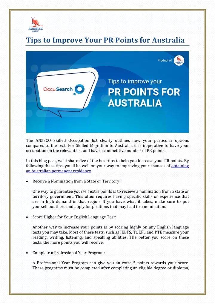 tips to improve your pr points for australia