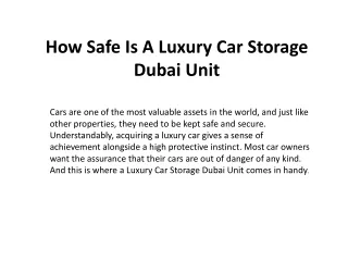 How Safe is A Luxury Car Storage Dubai Unit