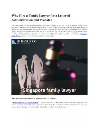 Why Hire a Family Lawyer for a Letter of Administration and Probate