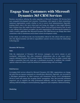 Engage Your Customers with Microsoft Dynamics 365 CRM Services