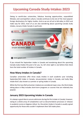 Upcoming Canada Study Intakes 2023