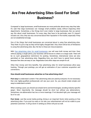 Are Free Advertising Sites Good For Small Business