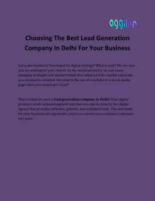 Choosing The Best Lead Generation Company In Delhi For Your Business
