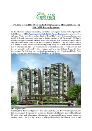 How Arsis Green Hills offers the best extravagance 2 Bhk Apartments For Sale In KR Puram Bangalore
