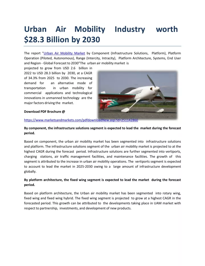 urban air mobility 28 3 billion by 2030