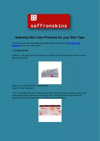 Selecting Skin Care Products for your Skin Type