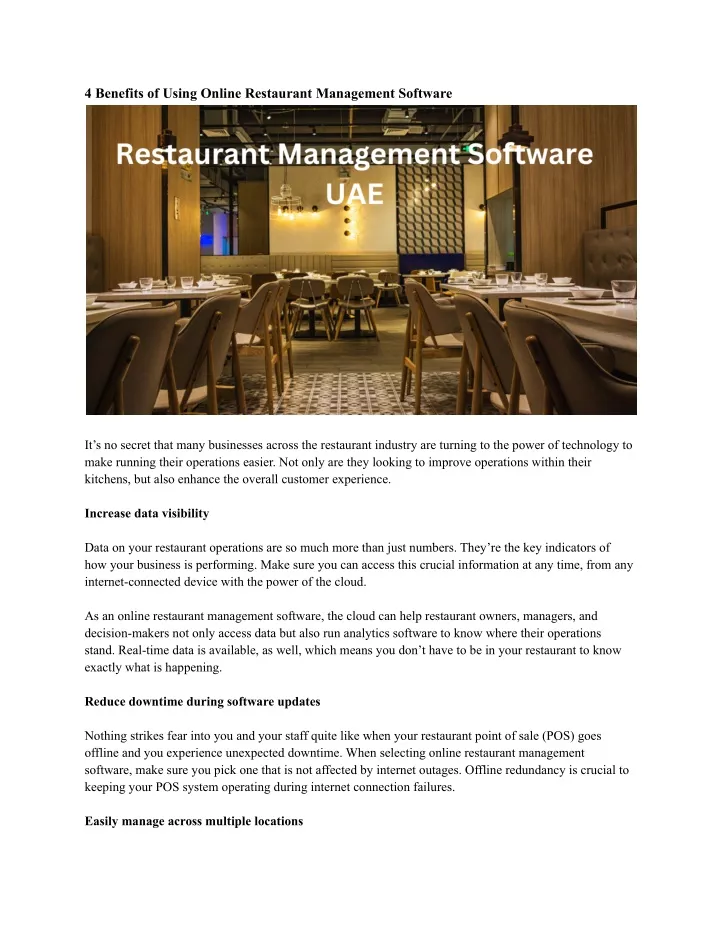 4 benefits of using online restaurant management