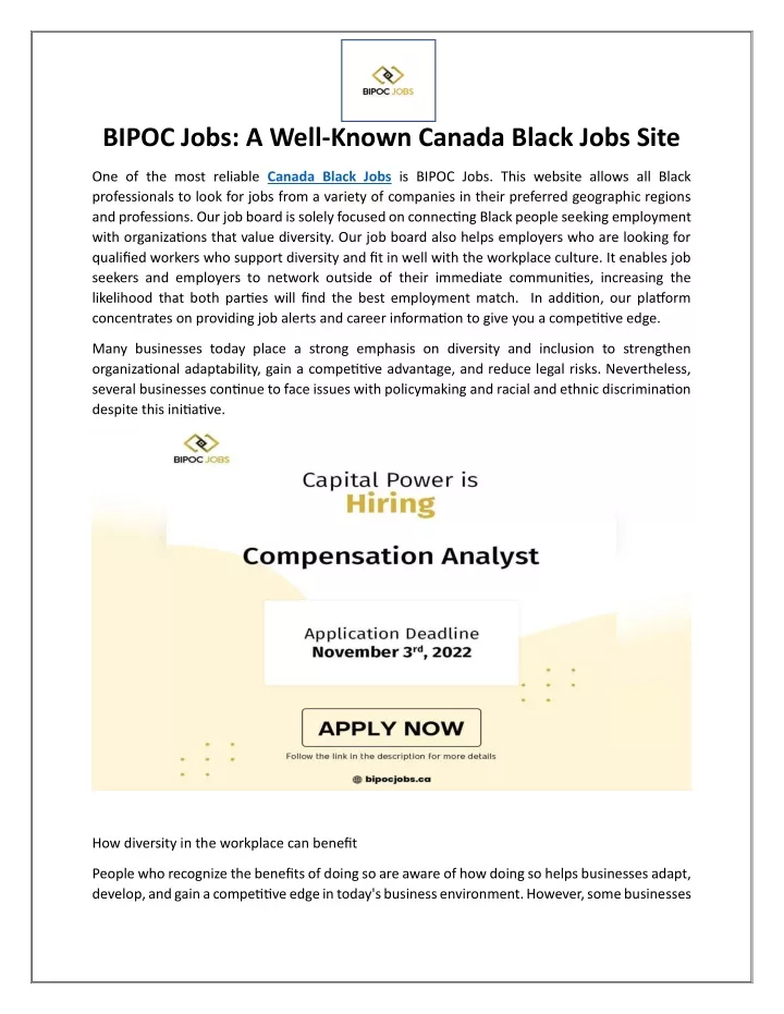 bipoc jobs a well known canada black jobs site