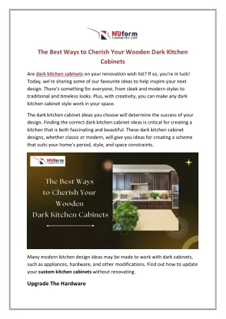 The Best Ways to Cherish Your Wooden Dark Kitchen Cabinets