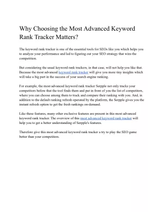 Why Choosing the Most Advanced Keyword Rank Tracker Matters?