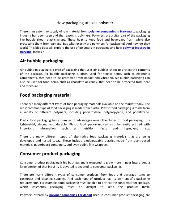 how packaging utilizes polymer