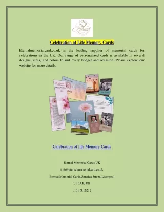 Celebration of Life Memory Cards  Eternalmemorialcard.co.uk