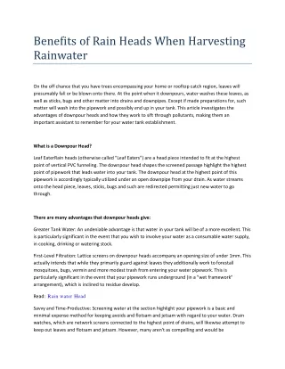 Benefits of Rain Heads When Harvesting Rainwater