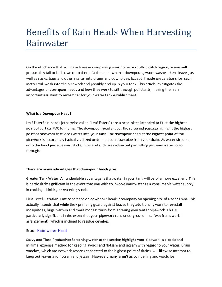 benefits of rain heads when harvesting rainwater