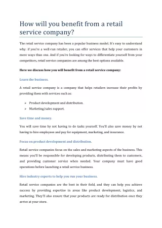 How will you benefit from a retail service company?