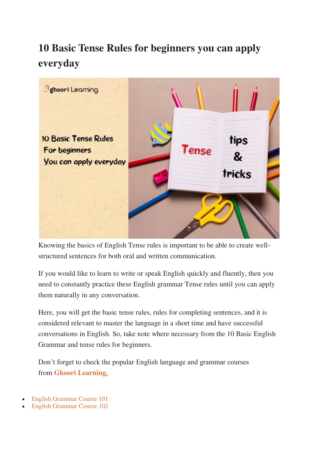 PPT - 10 Basic Tense Rules for beginners you can apply everyday ...