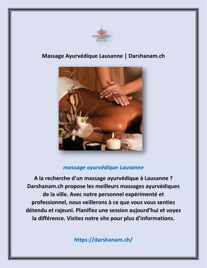 massage ayurv dique lausanne darshanam ch