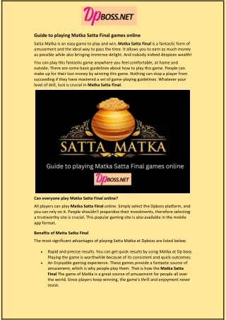 guide to playing matka satta final games online