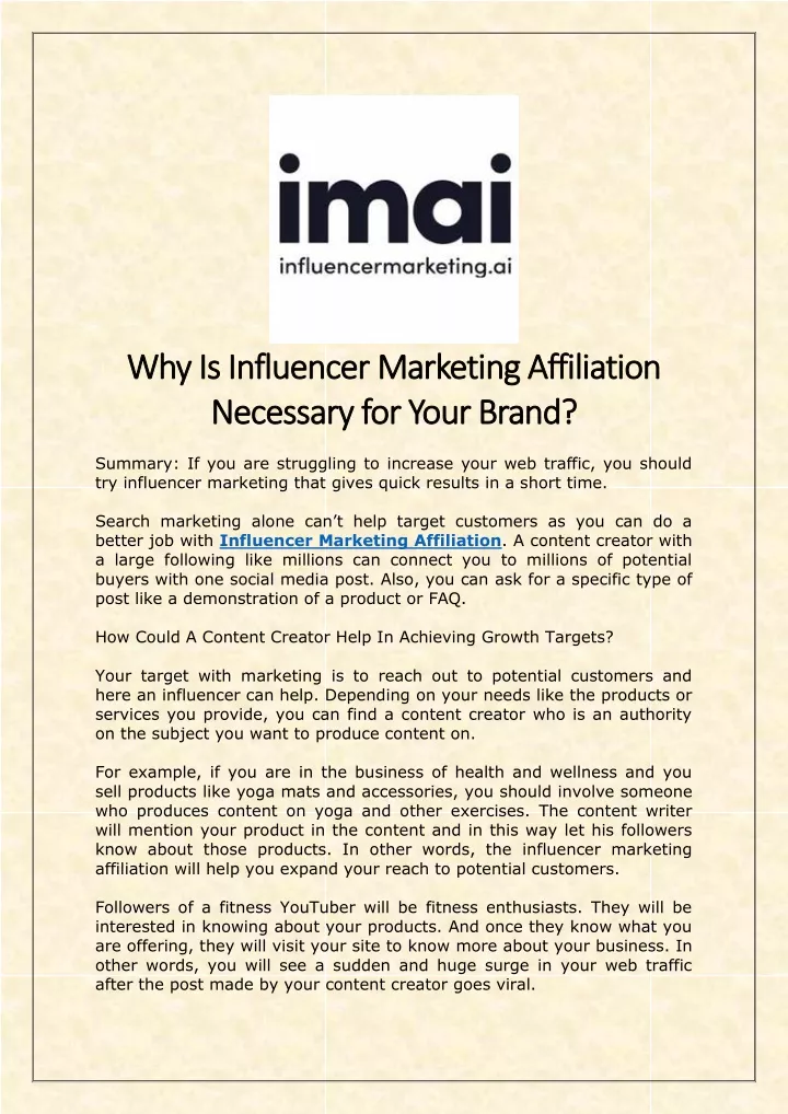 why is influencer marketing affiliation