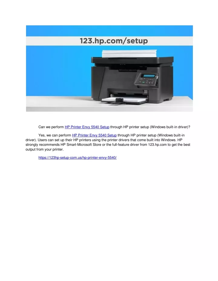 can we perform hp printer envy 5540 setup through