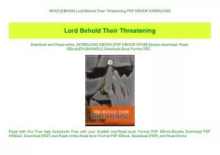 READ [EBOOK] Lord Behold Their Threatening PDF EBOOK DOWNLOAD