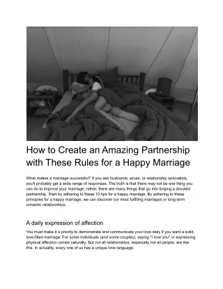 How to Create an Amazing Partnership with These Rules for a Happy Marriage