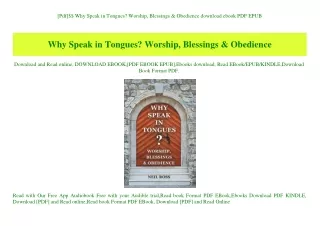 [Pdf]$$ Why Speak in Tongues Worship  Blessings & Obedience download ebook PDF EPUB