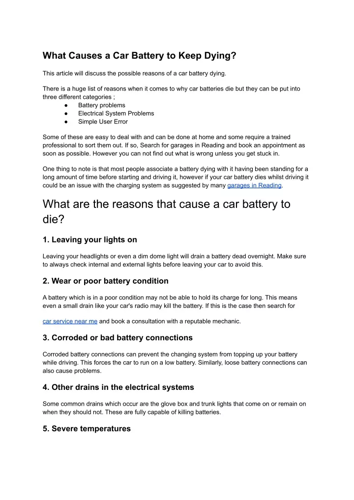 what causes a car battery to keep dying