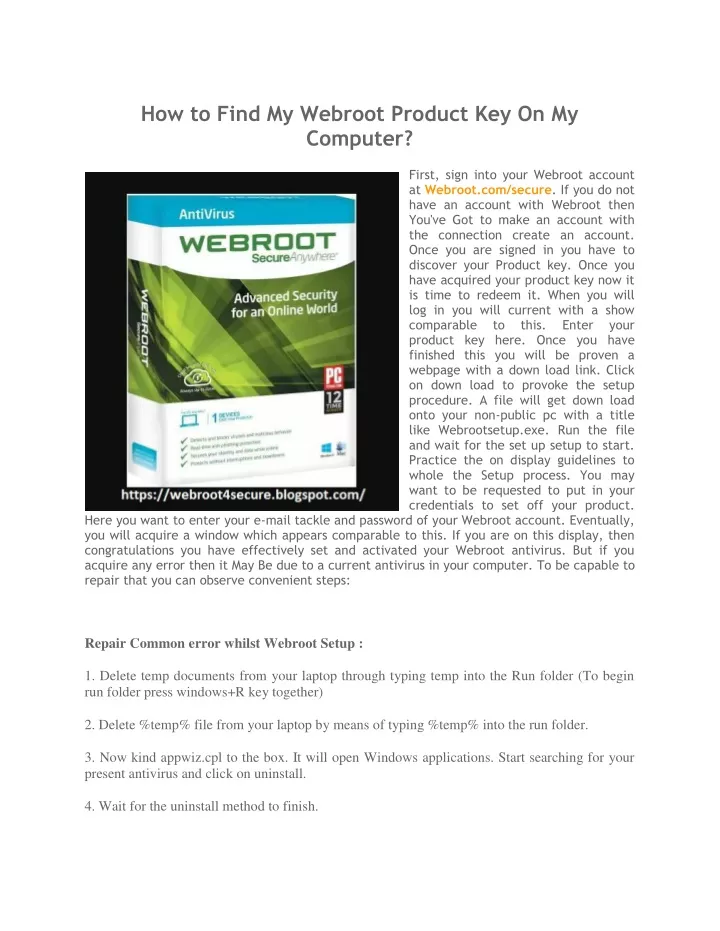 how to find my webroot product key on my computer
