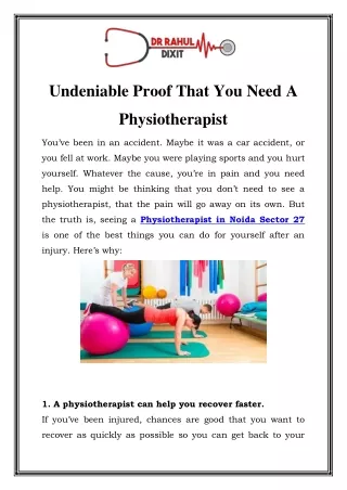 Physiotherapist in Noida Sector 27 Call-9870270410