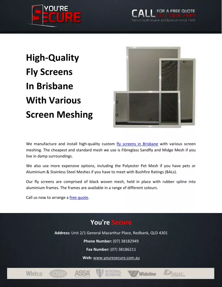 high quality fly screens in brisbane with various