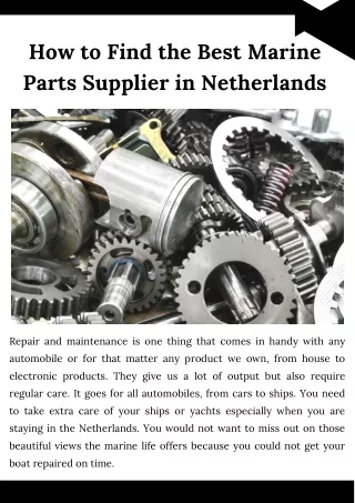 How to Find the Best Marine Parts Supplier in Netherlands