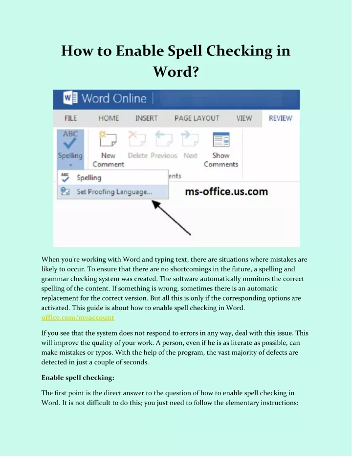 how to enable spell checking in word