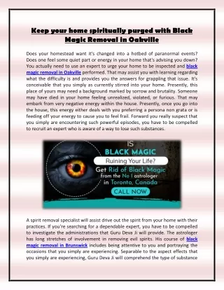 Keep your home spiritually purged with Black Magic Removal in Oakville