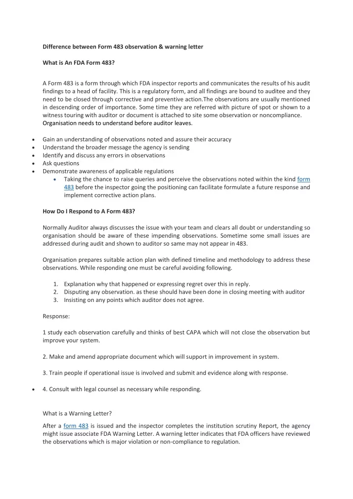 PPT - Difference Between Form 483 Observation & Warning Letter ...