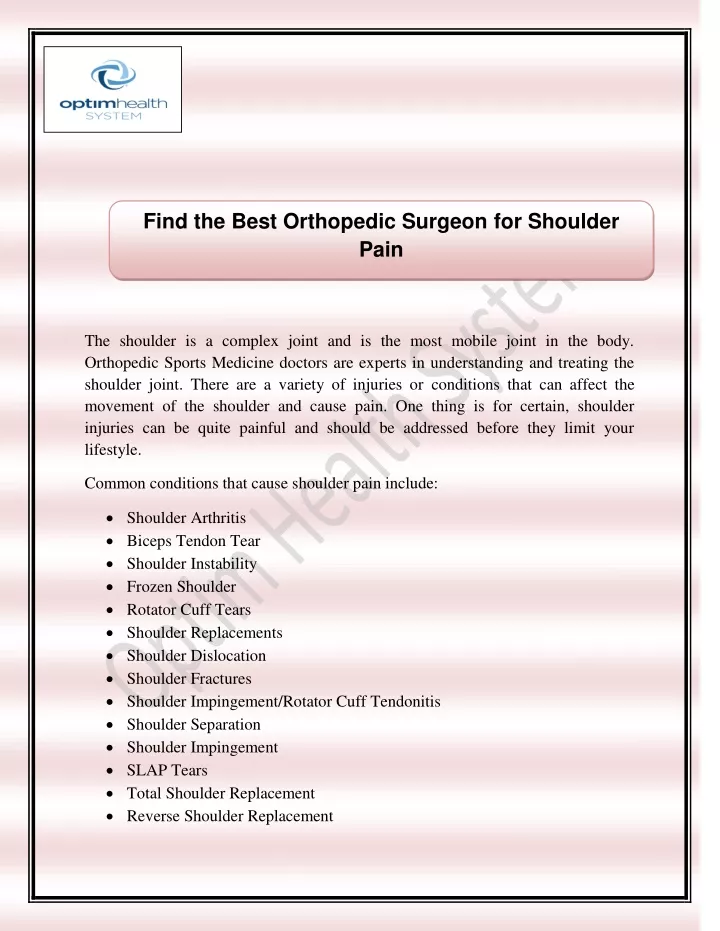 find the best orthopedic surgeon for shoulder pain