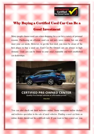 Why Buying a Certified Used Car Can Be a Good Investment