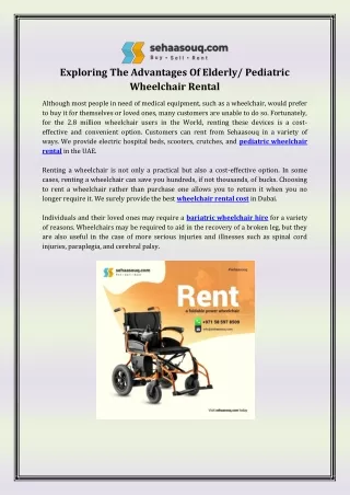 Exploring The Advantages Of Elderly Pediatric Wheelchair Rental