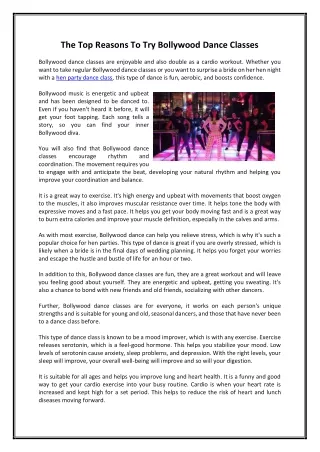 The Top Reasons To Try Bollywood Dance Classes