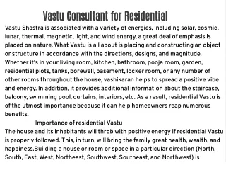 Vastu Consultant for Residential