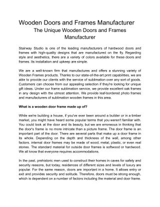 Wooden Doors and Frames Manufacturer