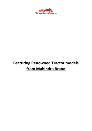 Featuring Renowned Tractor models from Mahindra Brand
