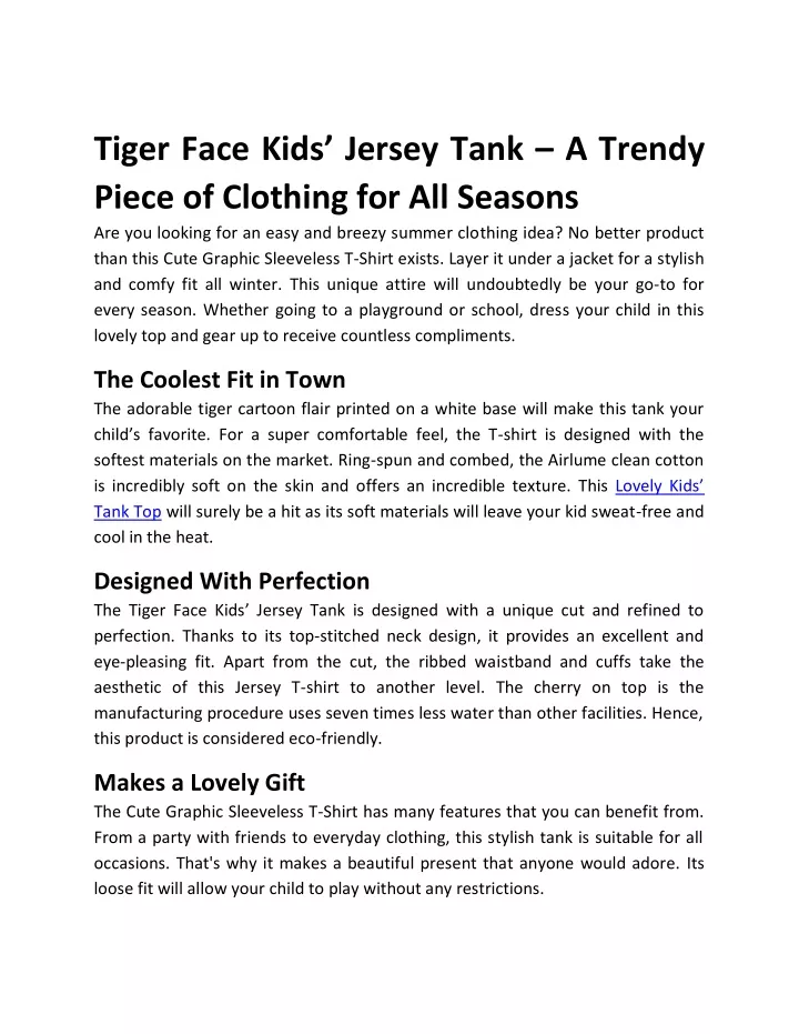 tiger face kids jersey tank a trendy piece