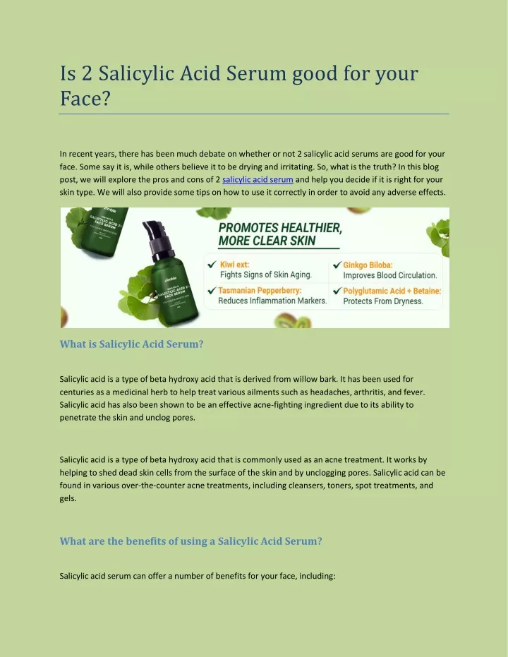 is 2 salicylic acid serum good for your face
