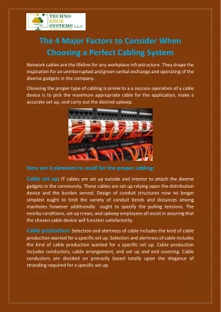 The 4 Major Factors to Consider When Choosing a Perfect Cabling System
