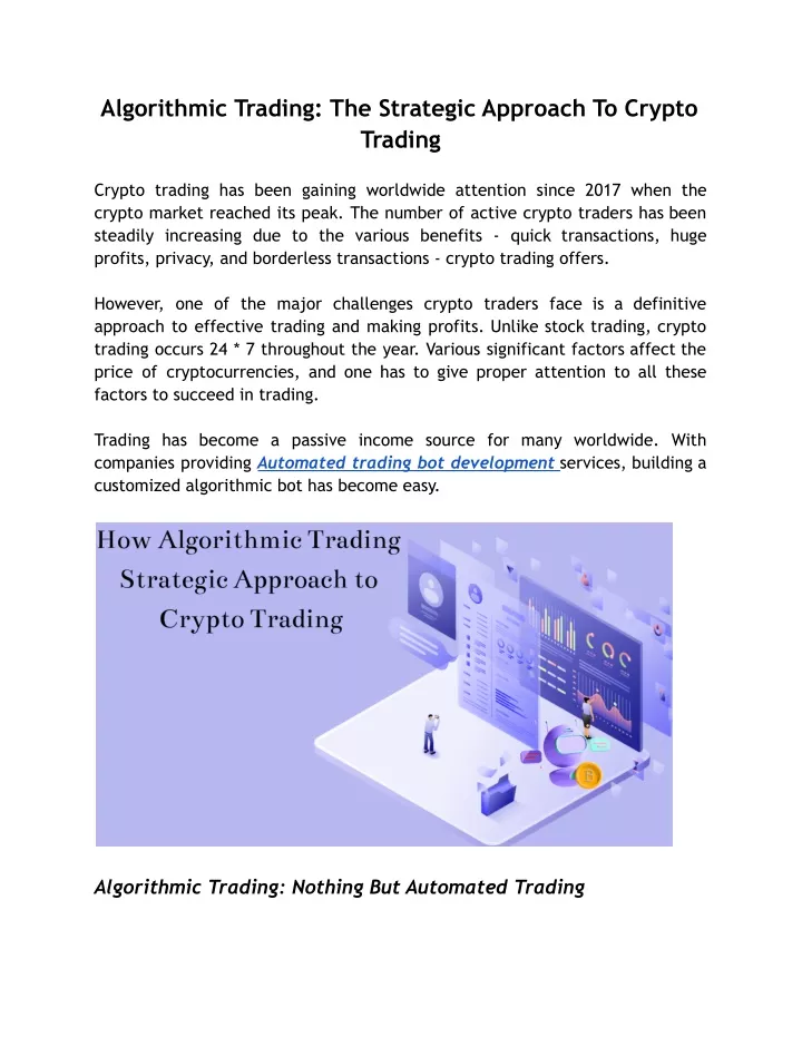 algorithmic trading the strategic approach