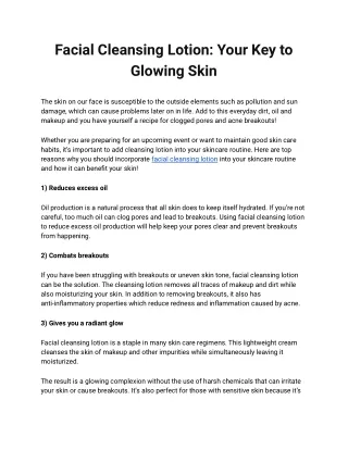 Facial Cleansing Lotion_ Your Key to Glowing Skin