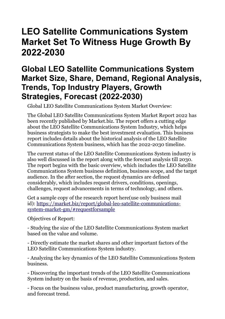 leo satellite communications system market