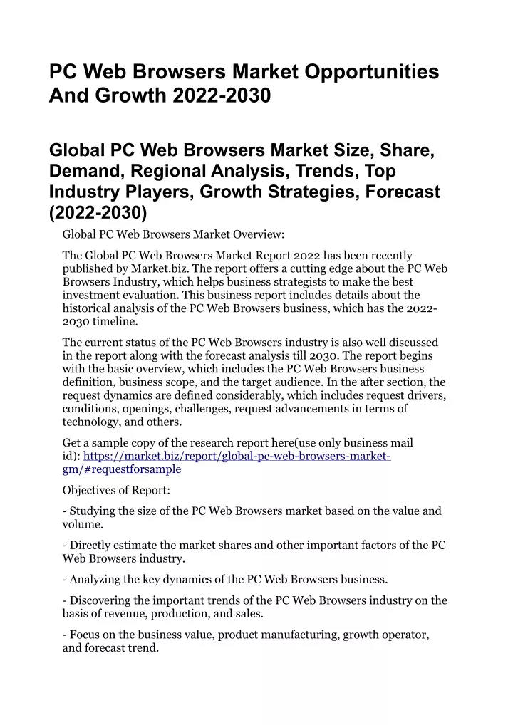 pc web browsers market opportunities and growth