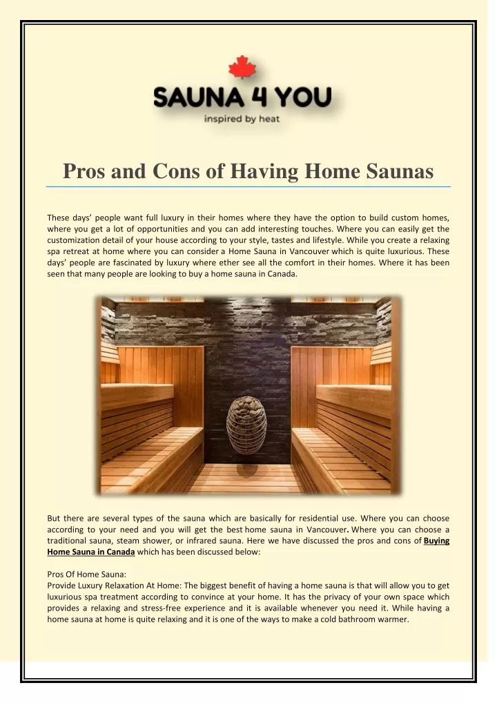 pros and cons of having home saunas